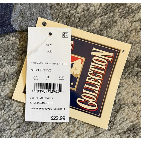 MLB Mens XL Shirt Twins Short Sleeve Blue Gray Stripe Baseball NWT O3 - Picture 8 of 9